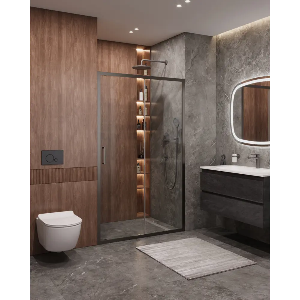 Фото Душевая дверь Cezares Molveno-BF-1-120-C-GM-IV 120см эффект стекла прозрачный раздвижной Фото Душевая дверь Cezares Molveno-BF-1-120-C-GM-IV 120см эффект стекла прозрачный раздвижной