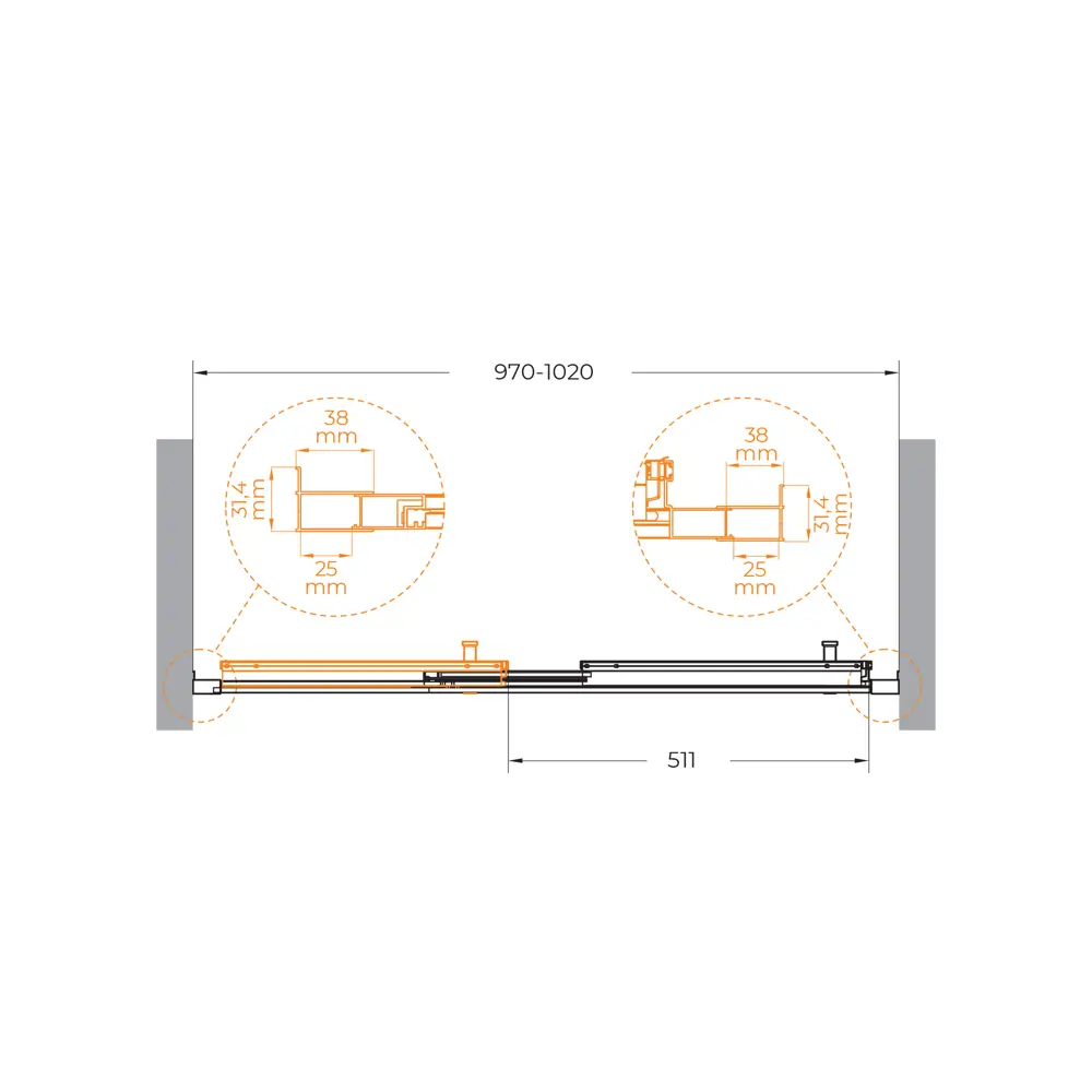 Фото 6 Душевая дверь Cezares Molveno-BF-3-100-C-GM-IV 100см эффект стекла прозрачный раздвижной Фото 6 Душевая дверь Cezares Molveno-BF-3-100-C-GM-IV 100см эффект стекла прозрачный раздвижной