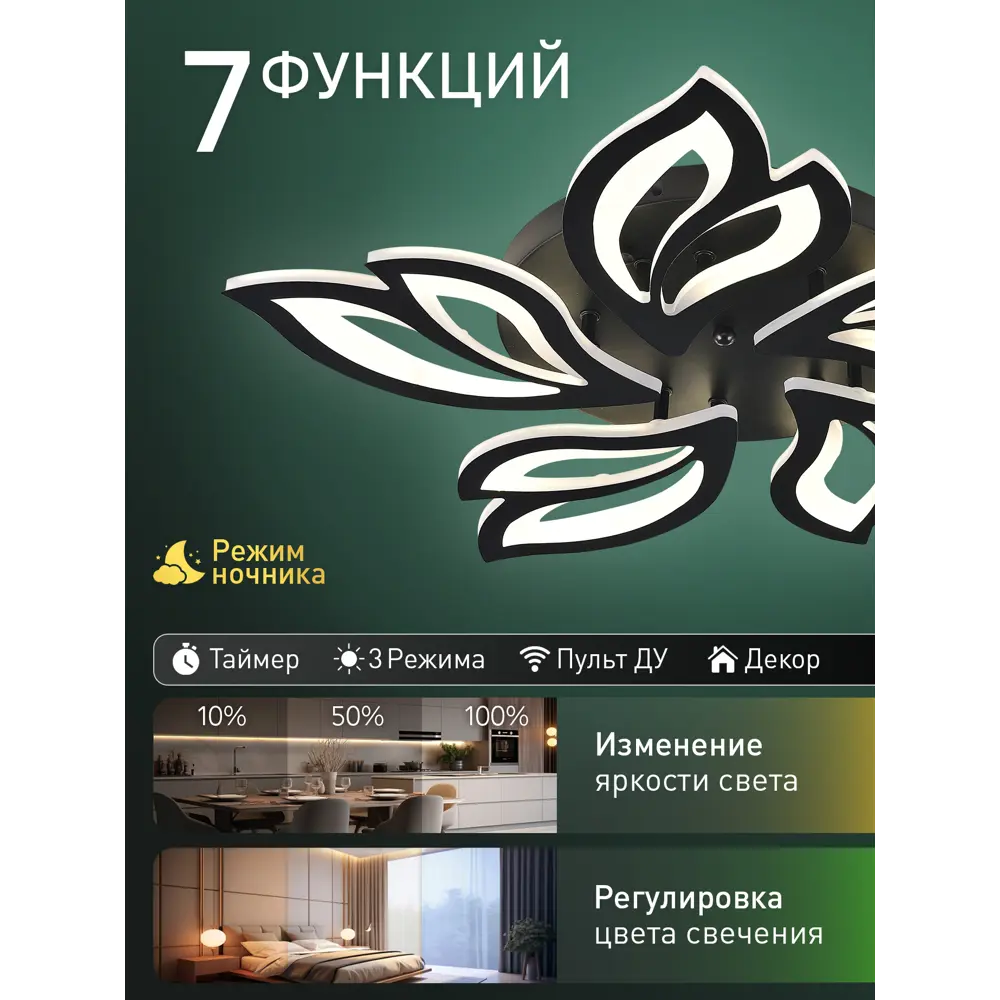Фото 2 Люстра потолочная светодиодная Natali Kovaltseva HIGH-TECH LED LAMPS 82006 BLACK с пультом управления 1 лампа 22 м² цвет черный Фото 2 Люстра потолочная светодиодная Natali Kovaltseva HIGH-TECH LED LAMPS 82006 BLACK с пультом управления 1 лампа 22 м² цвет черный