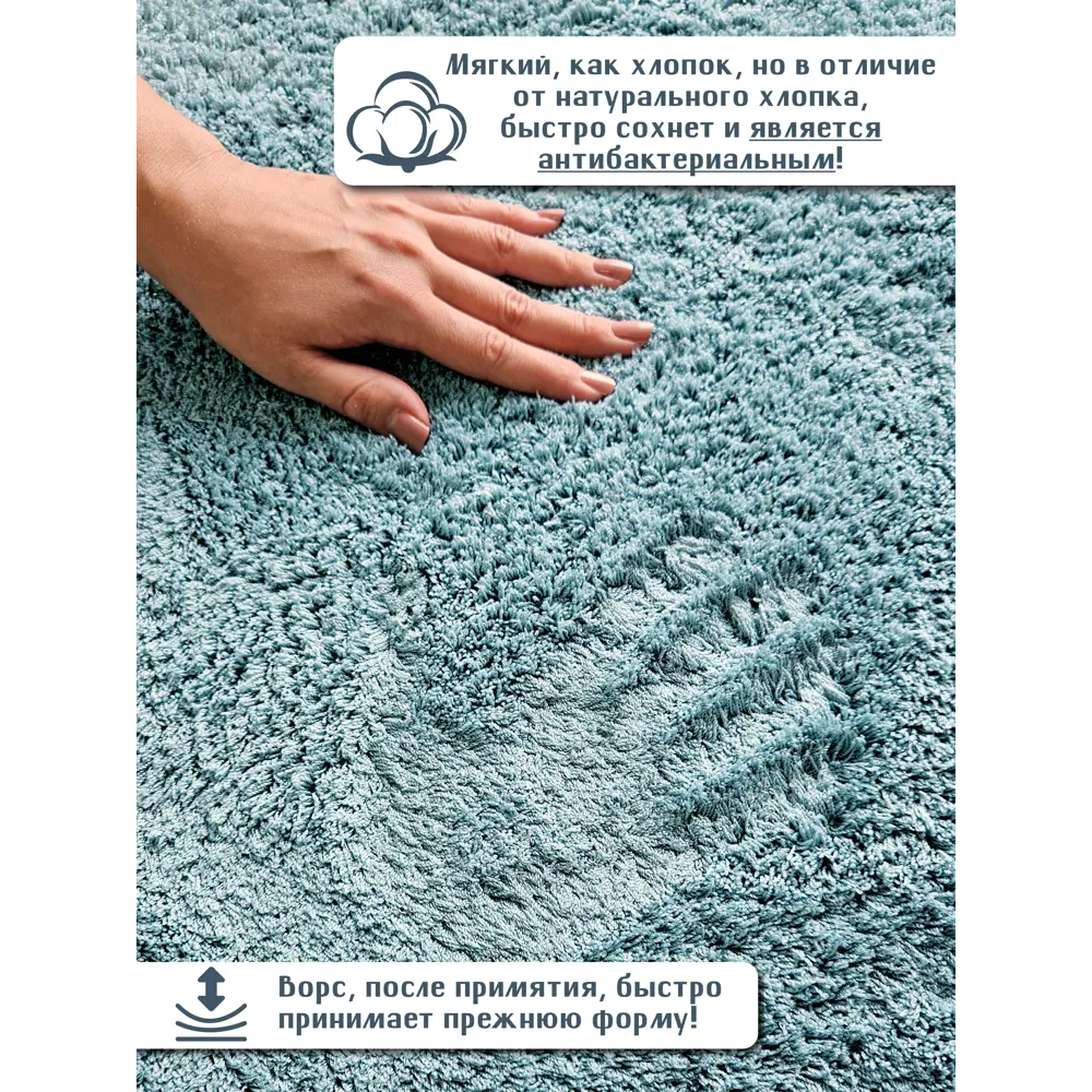 Фото 2 Коврик SHAHINTEX НАНОХЛОПОК 858156 80x120 цвет аквамариновый