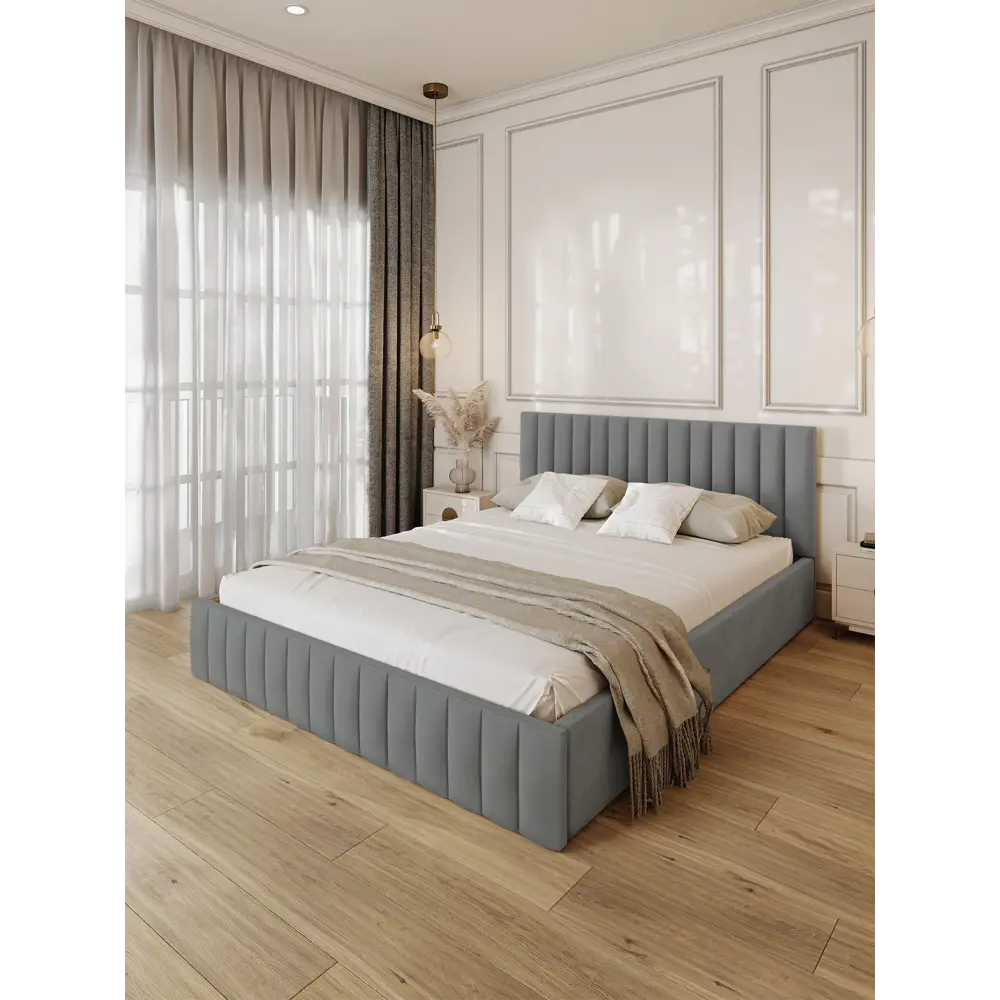 Фото 2 Кровать Solarius Эпсилон 200x140 см ортопедическое основание обивка с вертикальной утяжкой цвет светло-серый Фото 2 Кровать Solarius Эпсилон 200x140 см ортопедическое основание обивка с вертикальной утяжкой цвет светло-серый