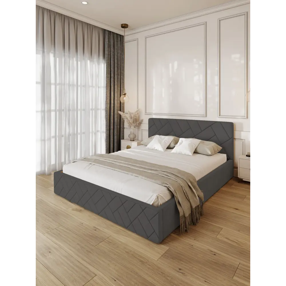 Фото 2 Кровать Solarius Эпсилон 200x120 см реечное основание обивка с диагональной утяжкой цвет темно-серый Фото 2 Кровать Solarius Эпсилон 200x120 см реечное основание обивка с диагональной утяжкой цвет темно-серый