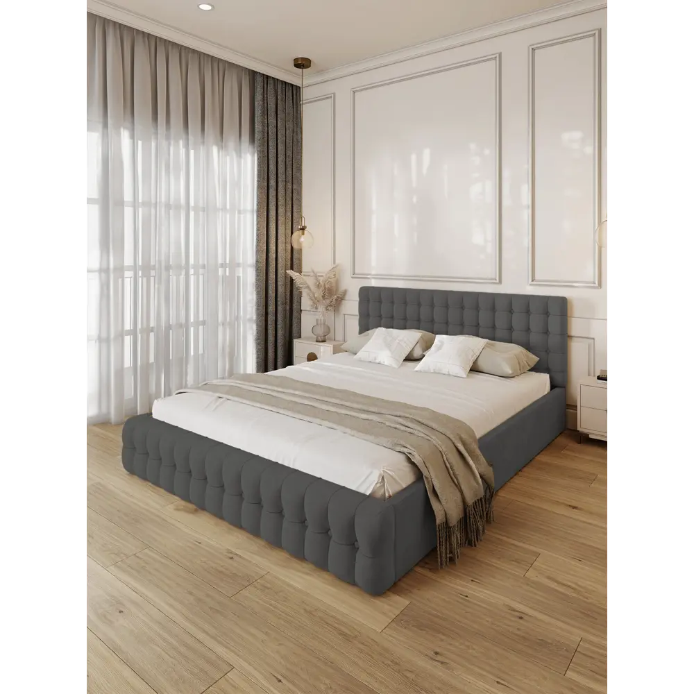 Фото 2 Кровать Solarius Эпсилон 200x180 см ортопедическое основание обивка с каретной стяжкой с пуговицами цвет темно-серый