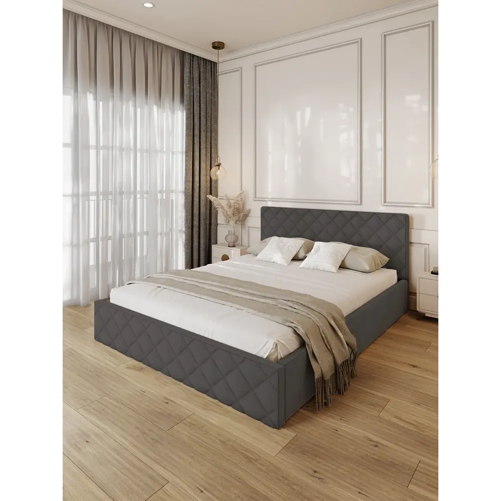 Фото 2 Кровать Solarius Эпсилон 200x120 см сплошное основание обивка с ромбовидным узором цвет темно-серый Фото 2 Кровать Solarius Эпсилон 200x120 см сплошное основание обивка с ромбовидным узором цвет темно-серый