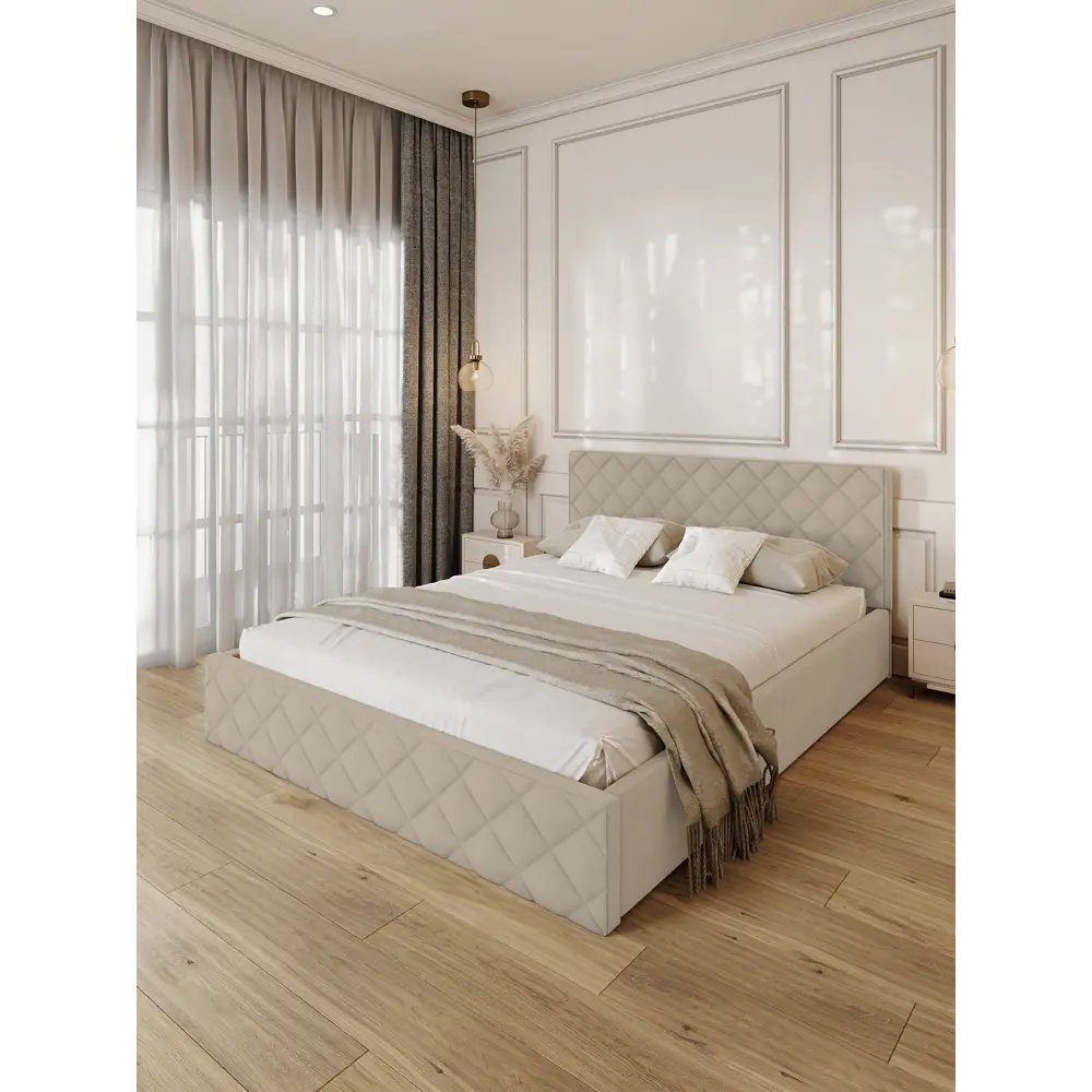 Фото 2 Кровать Solarius Эпсилон 200x160 см ортопедическое основание обивка с ромбовидным узором цвет бежевый