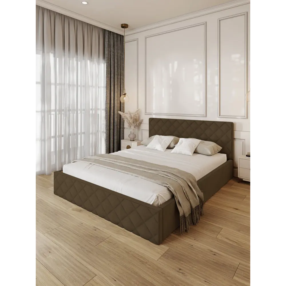 Фото 2 Кровать Solarius Эпсилон 200x160 см ортопедическое основание обивка с ромбовидным узором цвет коричневый Фото 2 Кровать Solarius Эпсилон 200x160 см ортопедическое основание обивка с ромбовидным узором цвет коричневый