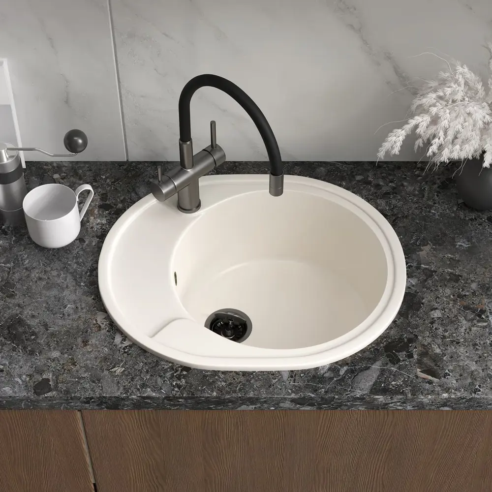 Фото 5 Мойка для кухни врезная Reflexion Allonge RF0658WH овальная 57х48 см белый Фото 5 Мойка для кухни врезная Reflexion Allonge RF0658WH овальная 57х48 см белый