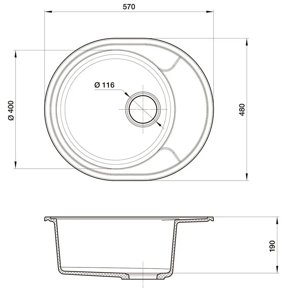Фото 7 Мойка для кухни врезная Reflexion Allonge RF0658WH овальная 57х48 см белый Фото 7 Мойка для кухни врезная Reflexion Allonge RF0658WH овальная 57х48 см белый