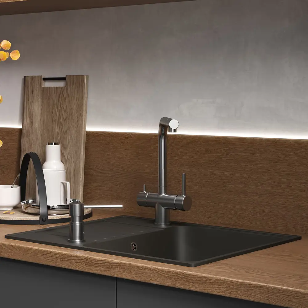 Фото 4 Мойка для кухни врезная Reflexion Prima RF0460BL черный 62х48см