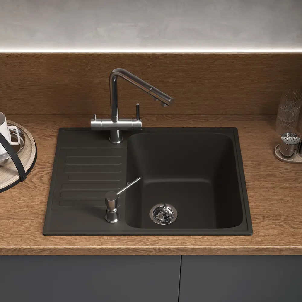 Фото 5 Мойка для кухни врезная Reflexion Prima RF0460BL черный 62х48см