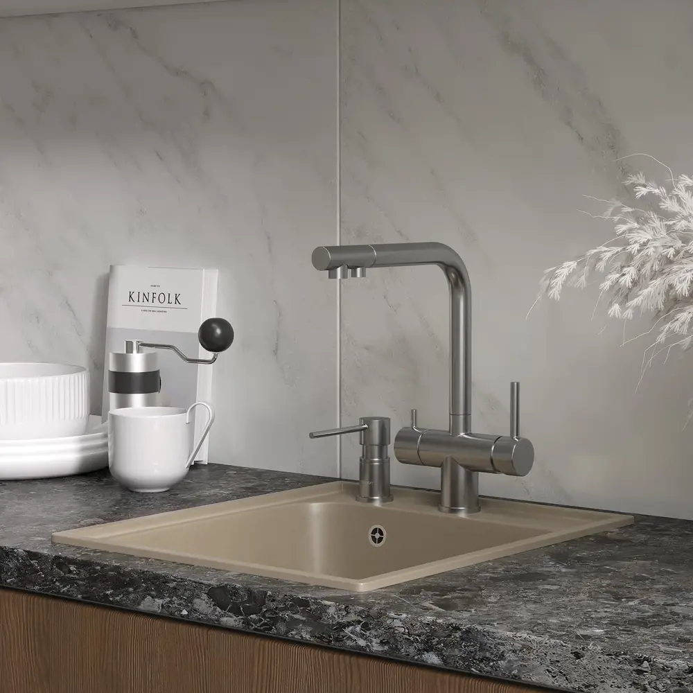 Фото 4 Мойка для кухни врезная Reflexion Quadra RF0243BE бежевый 48x48 см