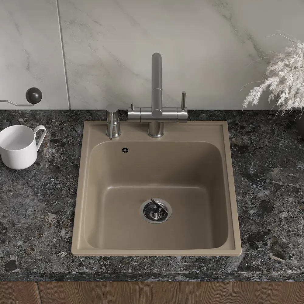 Фото 5 Мойка для кухни врезная Reflexion Quadra RF0243BE бежевый 48x48 см