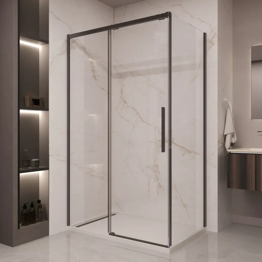 Фото Душевой уголок Vincea Stella VSR-1ST прямоугольник 130x90см черный профиль эффект стекла прозрачный Фото Душевой уголок Vincea Stella VSR-1ST прямоугольник 130x90см черный профиль эффект стекла прозрачный