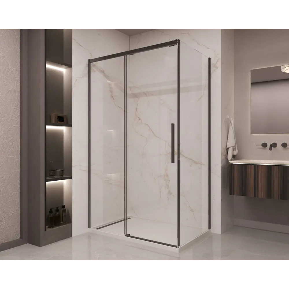 Фото 2 Душевой уголок Vincea Stella VSR-1ST прямоугольник 130x90см черный профиль эффект стекла прозрачный Фото 2 Душевой уголок Vincea Stella VSR-1ST прямоугольник 130x90см черный профиль эффект стекла прозрачный