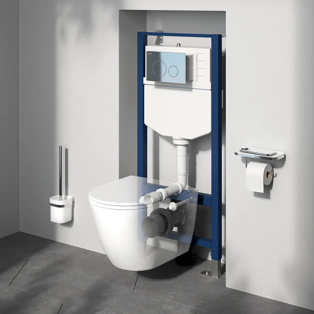 Фото 13 Комплект инсталляция с унитазом AM.PM Struktura FlashClean IS70151.9S1700, безободковый, с микролифтом, клавиша Pro цвет хром