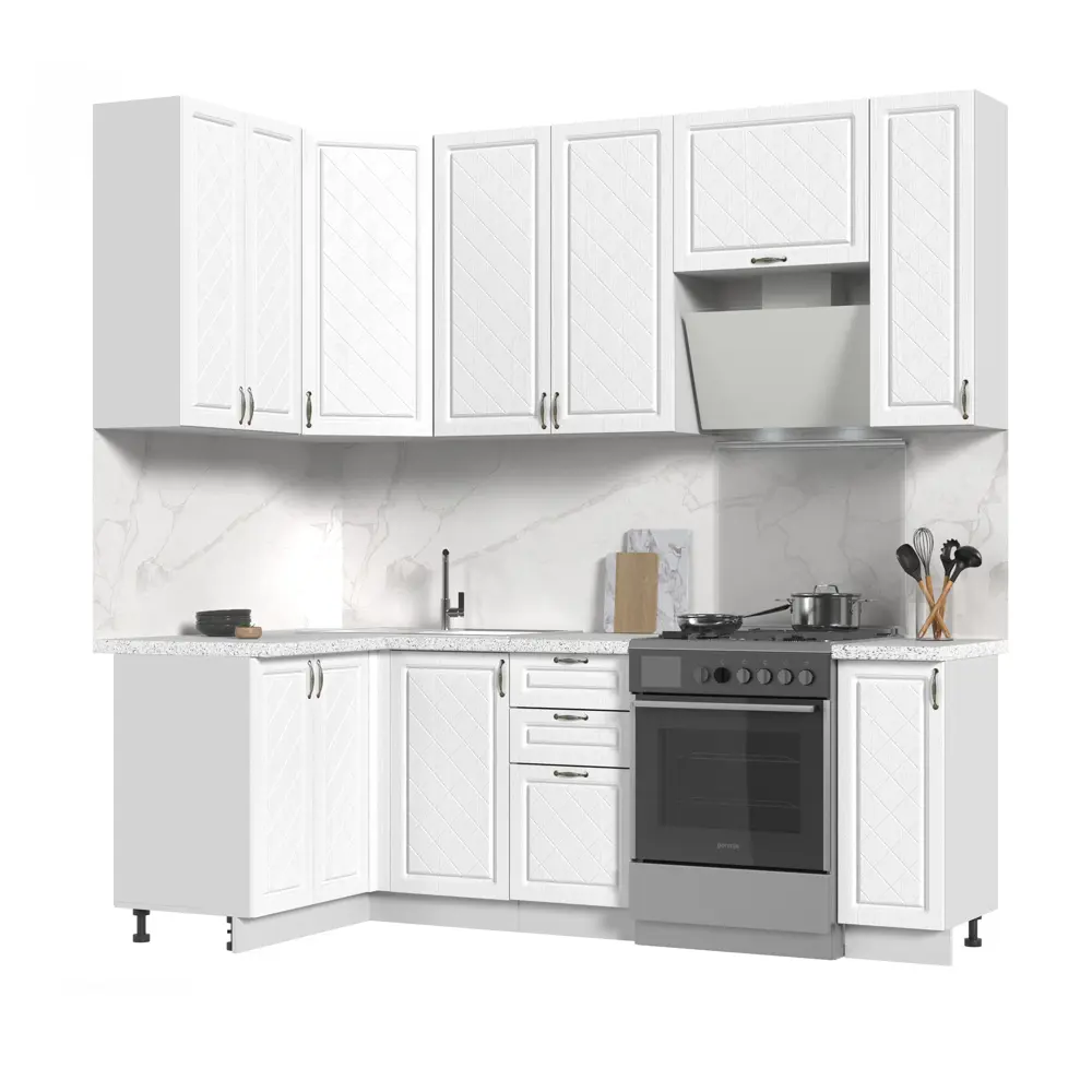 Фото Кухонный гарнитур Стендмебель Модена угловой высокий 170x237x120 см ЛДСП цвет белый Фото Кухонный гарнитур Стендмебель Модена угловой высокий 170x237x120 см ЛДСП цвет белый