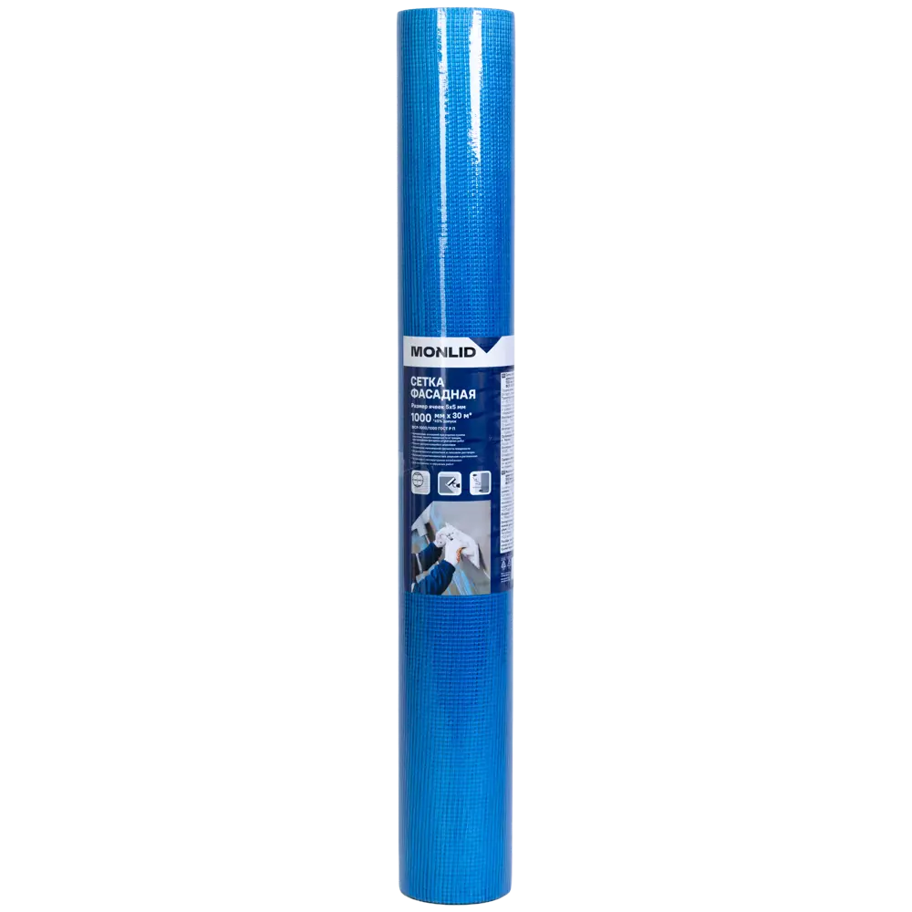 Фото Сетка стеклотканевая фасадная 5x5 мм MONLID 145 г/м² 1x30 м Фото Сетка стеклотканевая фасадная 5x5 мм MONLID 145 г/м² 1x30 м