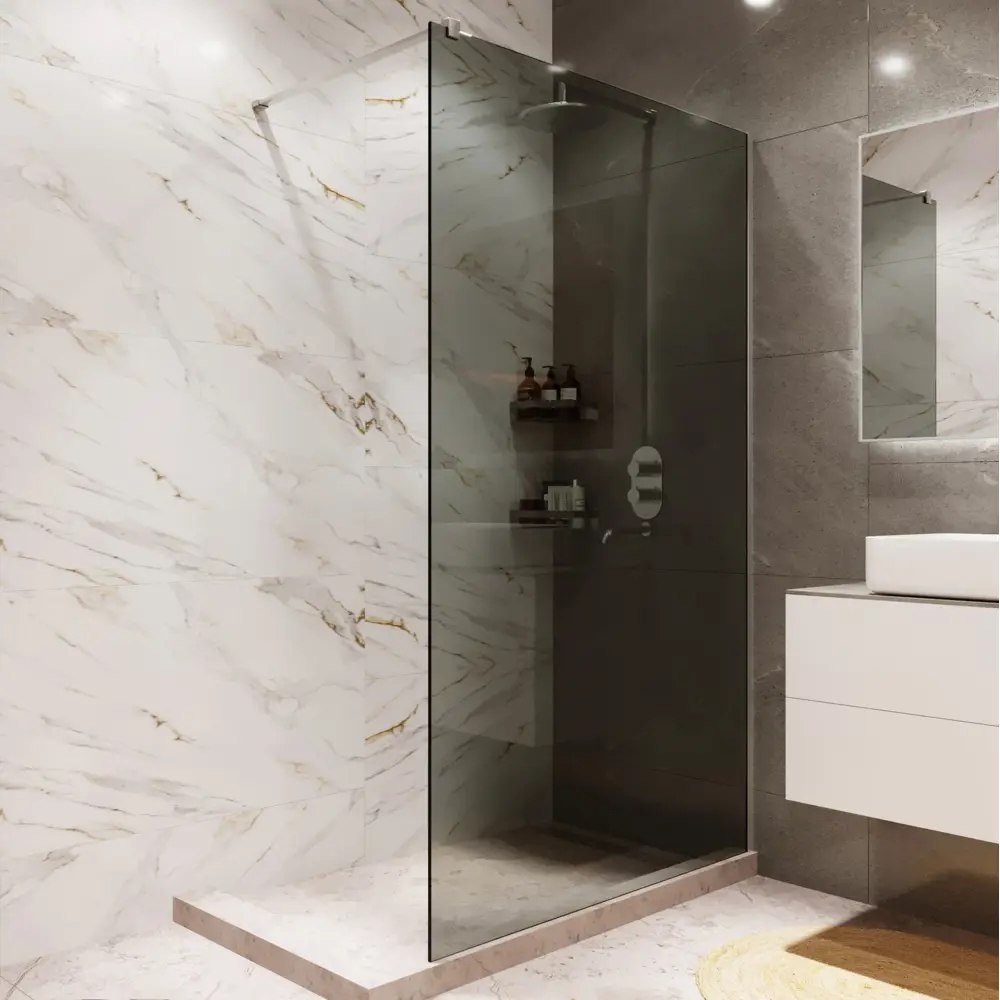 Фото Душевая перегородка Mebelvann 110x200 см хромированный профиль тонированное стекло Фото Душевая перегородка Mebelvann 110x200 см хромированный профиль тонированное стекло