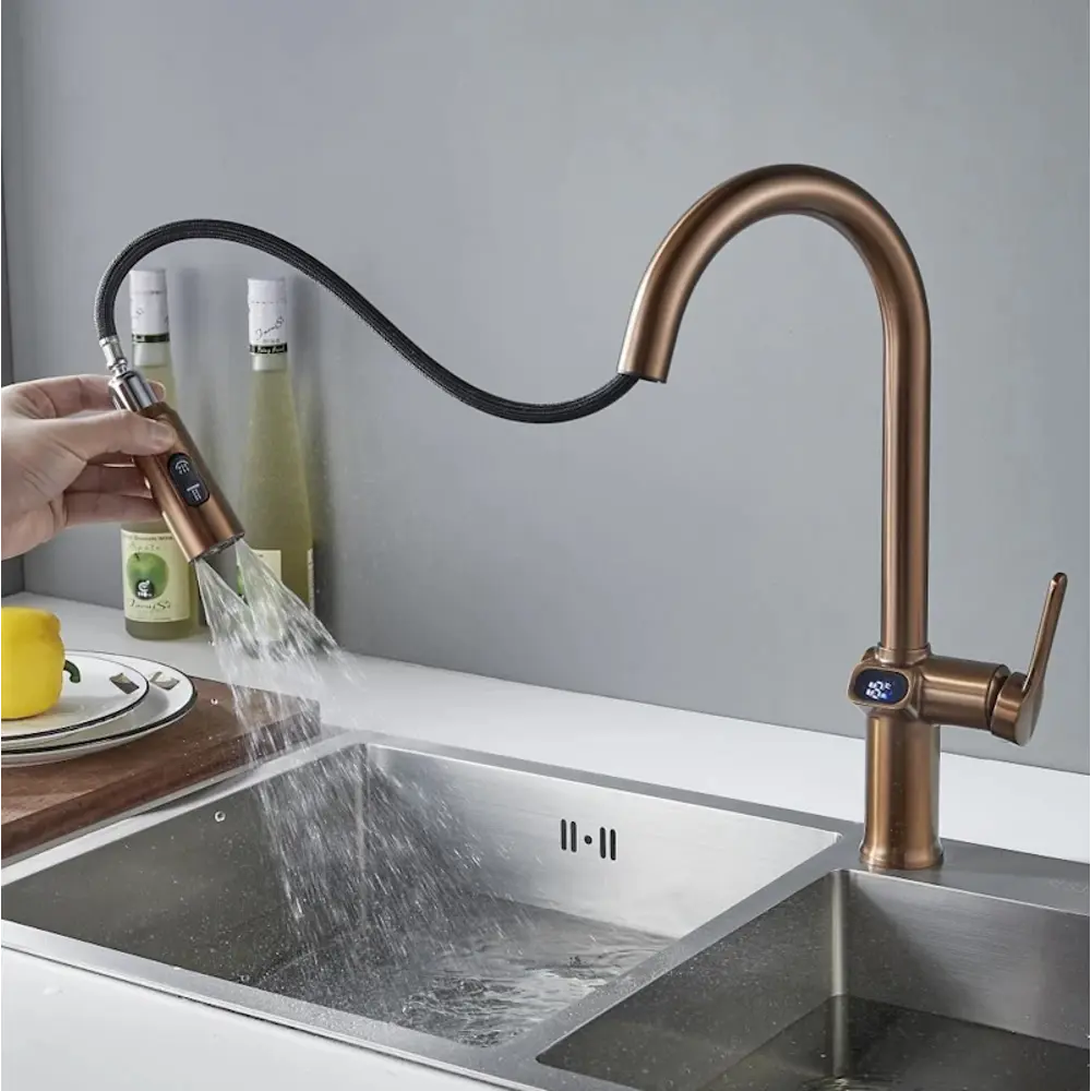 Фото 11 Смеситель для кухни Knotlor KN-100-RB-LM 23.5 см выдвижной излив цвет бронза