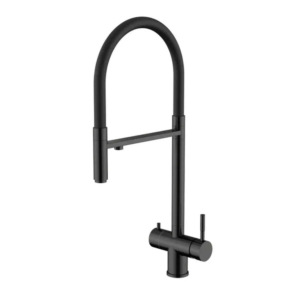 Фото Смеситель для кухни Knotlor SS-16-GM-LM гибкий излив 25 см цвет вороненая сталь