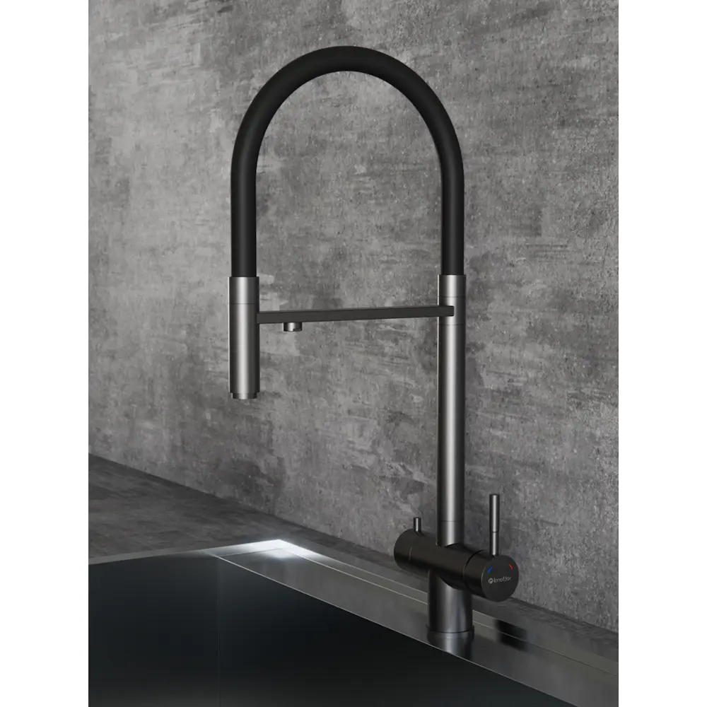 Фото 3 Смеситель для кухни Knotlor SS-16-GM-LM гибкий излив 25 см цвет вороненая сталь