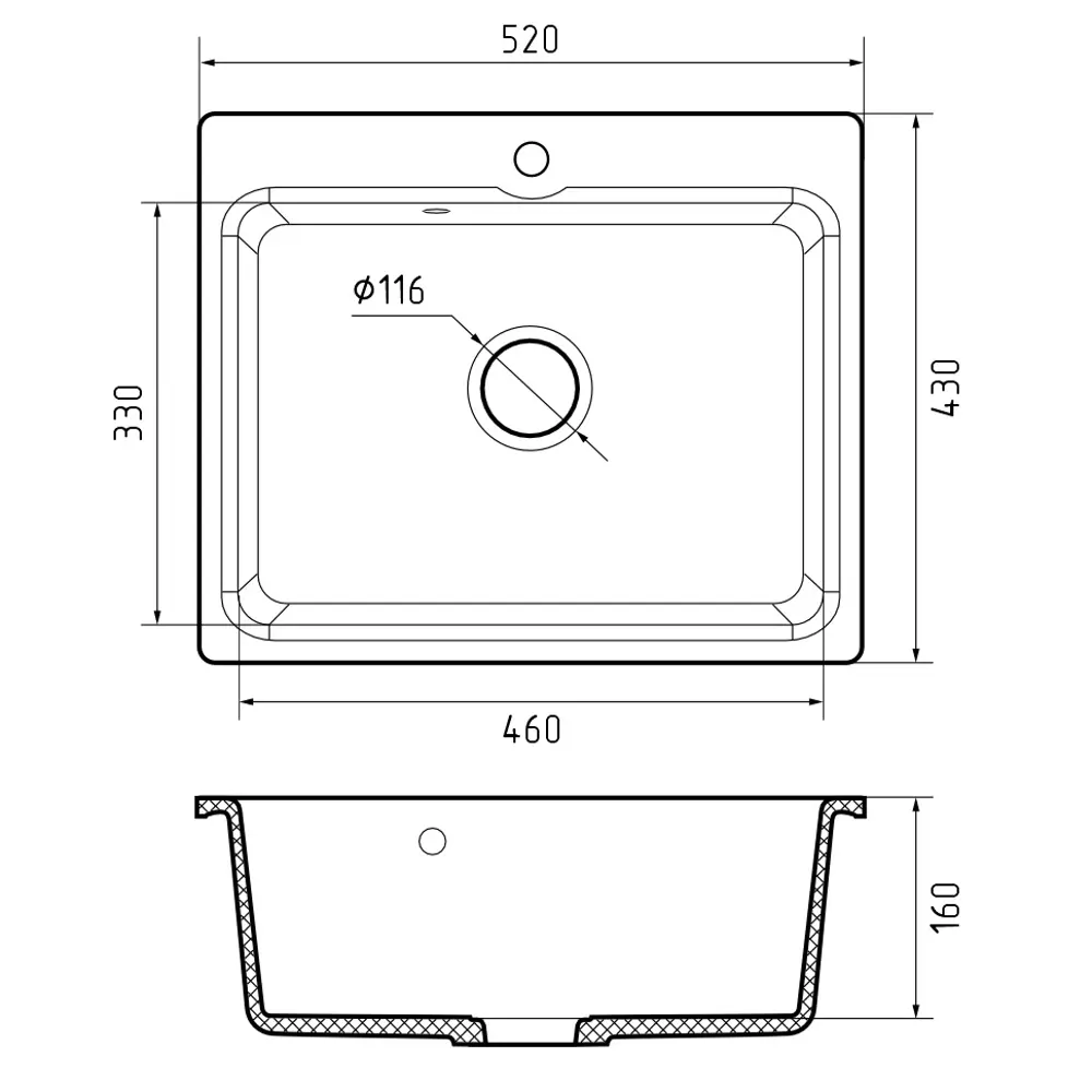 Фото 5 Кухонная мойка Reflexion Optima RX0952BL черный 52x43 см