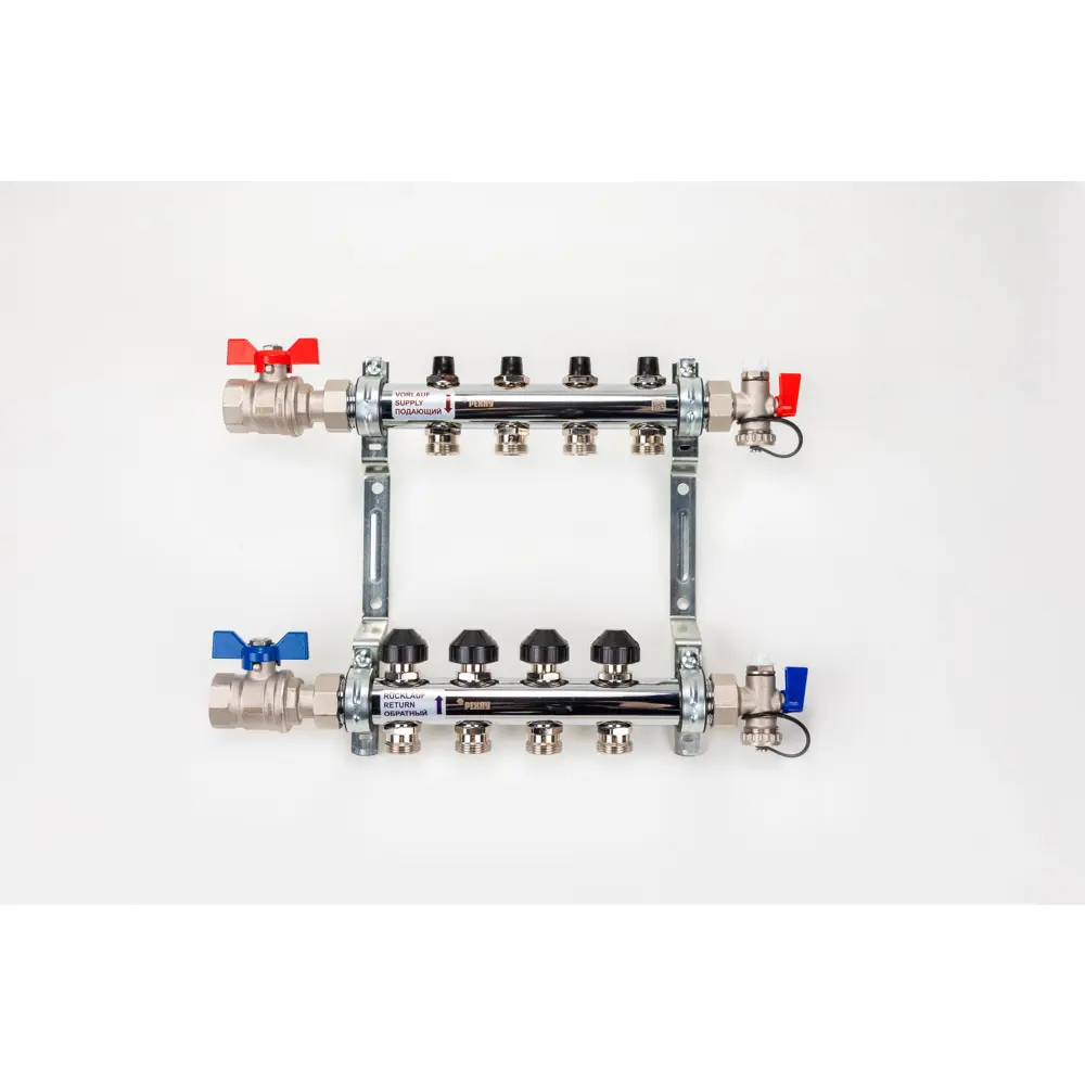 Фото Коллекторная группа с шаровыми кранами Рехау HKV 1"x3/4" евроконус 4 выхода нержавеющая сталь Фото Коллекторная группа с шаровыми кранами Рехау HKV 1"x3/4" евроконус 4 выхода нержавеющая сталь