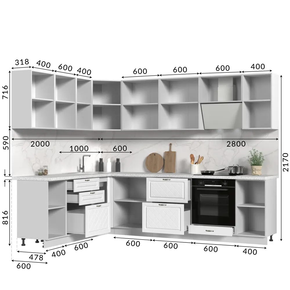 Фото 10 Кухонный гарнитур со столешницей 3.8 см Стендмебель Модена 280x217x60 см ЛДСП цвет белый Фото 10 Кухонный гарнитур со столешницей 3.8 см Стендмебель Модена 280x217x60 см ЛДСП цвет белый