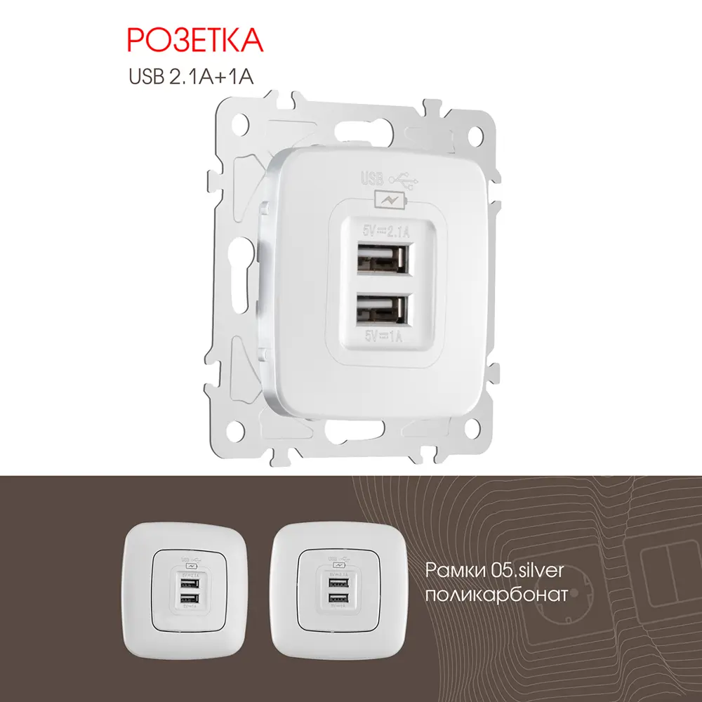 Фото Розетка USB встраиваемая Arte milano 205.46-1.silver цвет серебро Фото Розетка USB встраиваемая Arte milano 205.46-1.silver цвет серебро