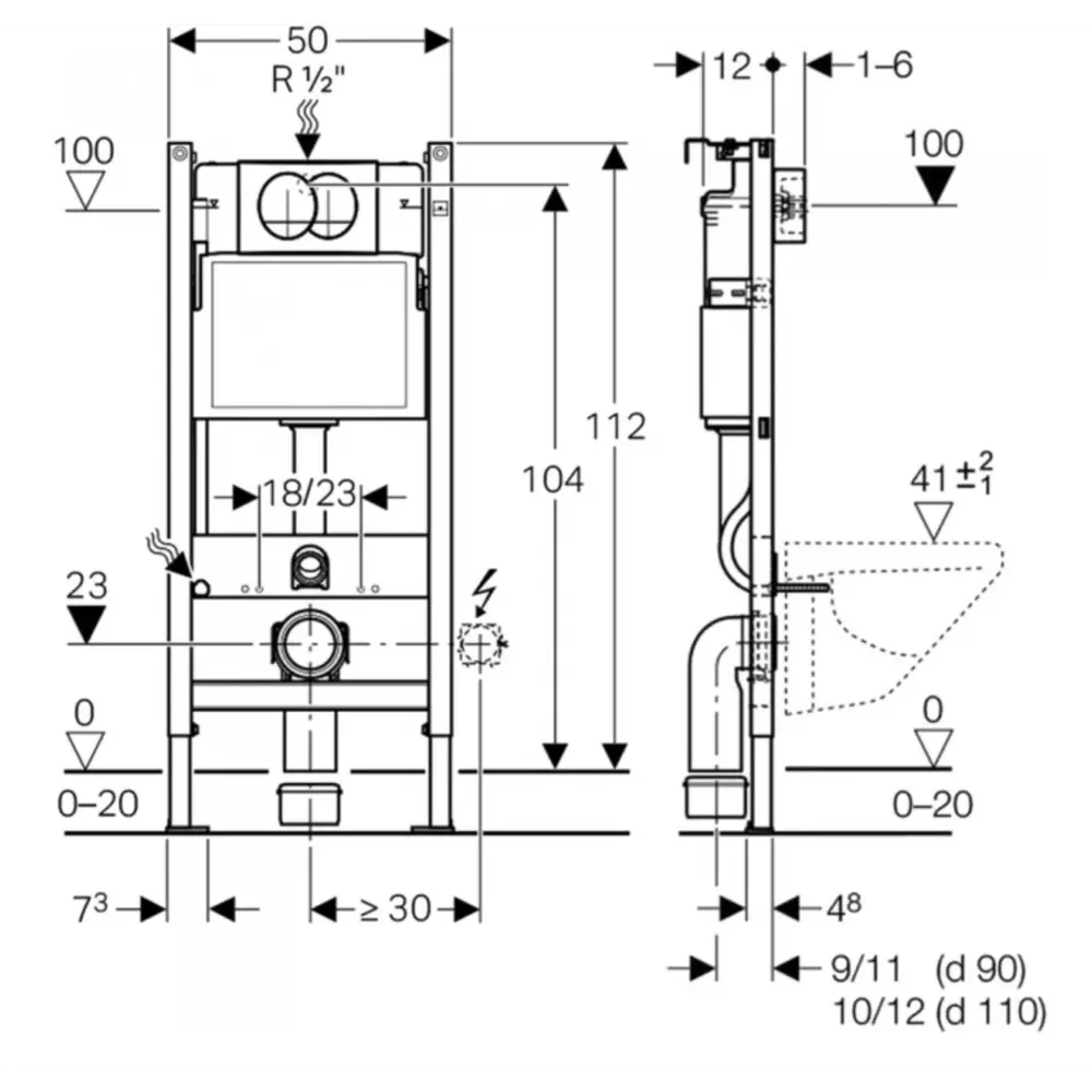 Фото 5 Комплект инсталляция Geberit Duofix 111.154.11.1 с кнопкой смыва Delta01 унитаз Esbano Teruel-WBN безободковый с функцией биде
