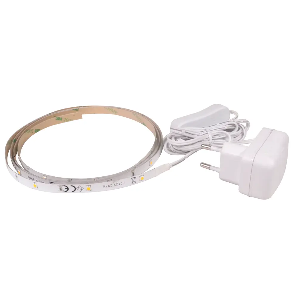 Фото 2 Комплект светодиодной ленты SMD2835 12В 8 мм 1.5м 2 Вт/м 24диод/м 190 лм/м 3000 К теплый белый свет