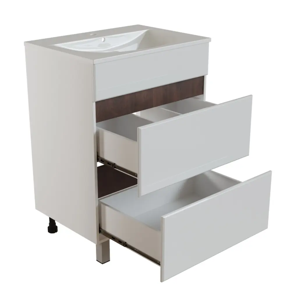 Фото 2 Тумба под раковину напольная Mixline Брикс 557491 59.7см цвет белый/дуб вотан