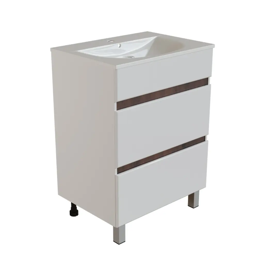 Фото Тумба под раковину напольная Mixline Брикс 557491 59.7см цвет белый/дуб вотан