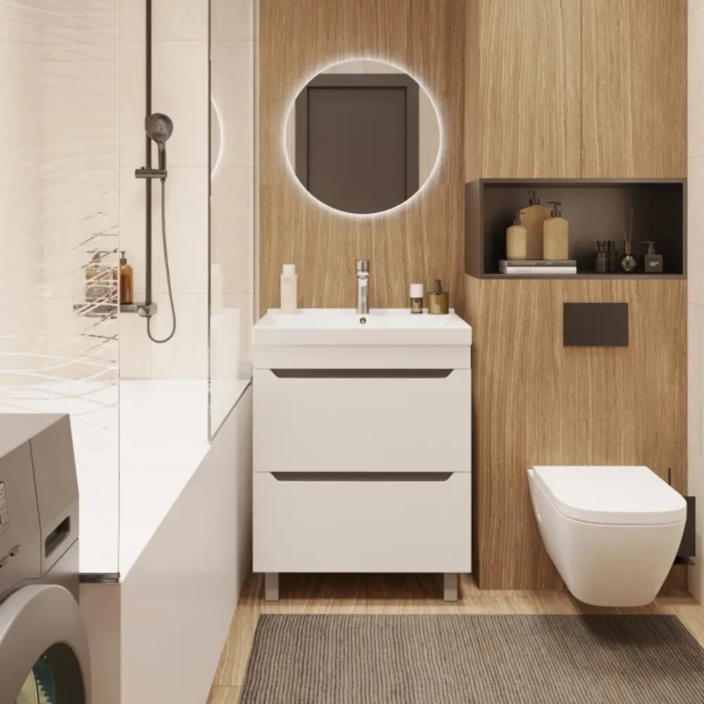 Фото 3 Тумба под раковину напольная Mixline Лайн 555470 56.8см цвет белый Фото 3 Тумба под раковину напольная Mixline Лайн 555470 56.8см цвет белый