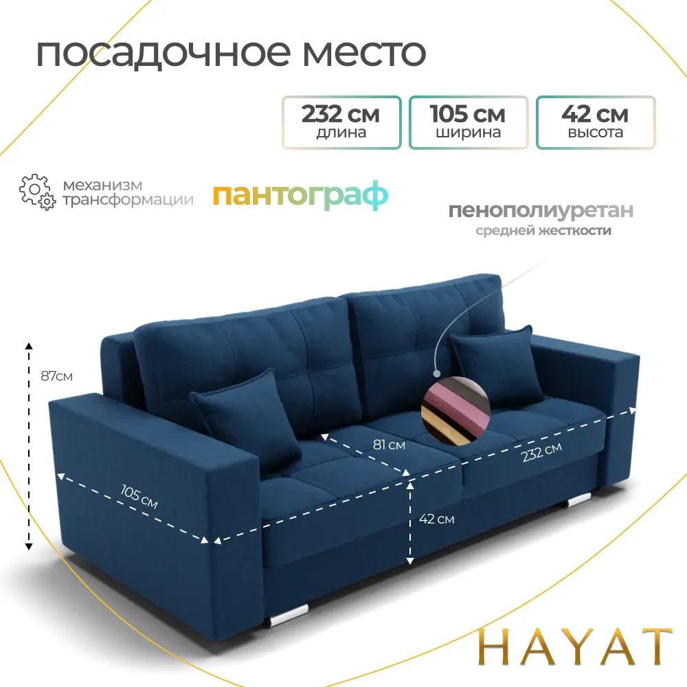 Фото 4 Диван прямой Золотое руно Талисман-1 105x87x81 см ткань цвет синий Фото 4 Диван прямой Золотое руно Талисман-1 105x87x81 см ткань цвет синий