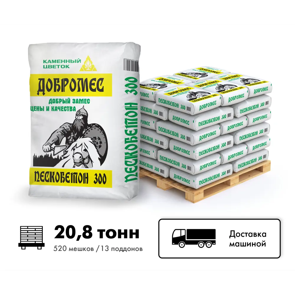 Фото Пескобетон ТМ Каменный цветок Добромес М300 цвет серый комплект 40кг x 520шт машиной без выгрузки Фото Пескобетон ТМ Каменный цветок Добромес М300 цвет серый комплект 40кг x 520шт машиной без выгрузки