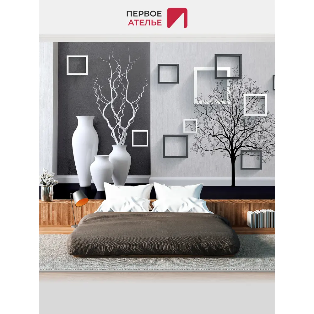 Фото 3 Фотообои флизелиновые Первое ателье Черно белые деревья абстракция геометрия 600x250 см