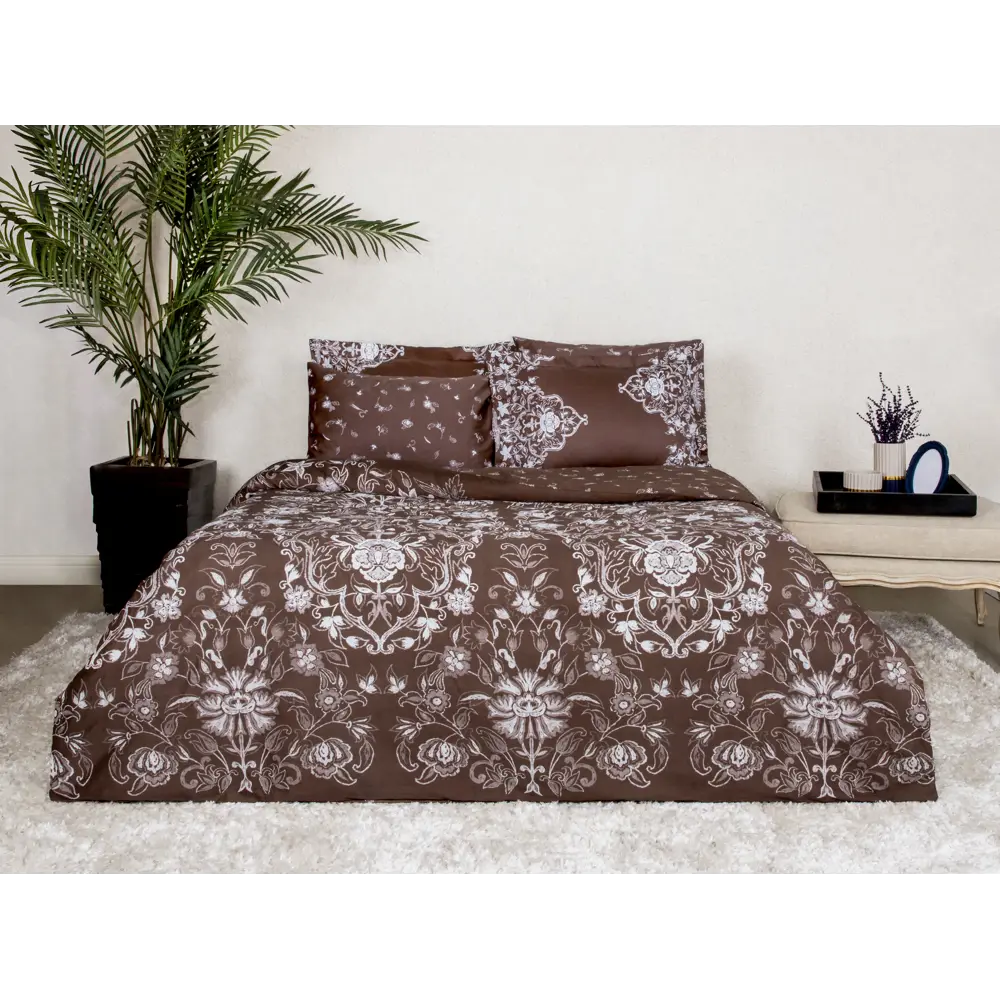 Фото Комплект постельного белья Tac SATIN DELUX сатин евро наволочки 50 x 70- 4 шт цвет коричневый