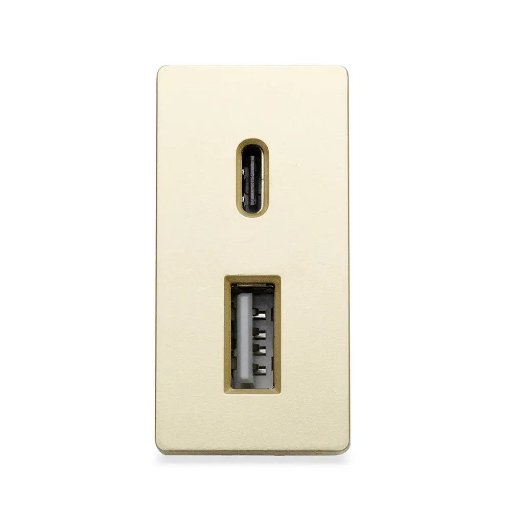 Фото Модульная розетка встраиваемая Vell GD-1/2-AC с заземлением цвет жёлтый/золотой