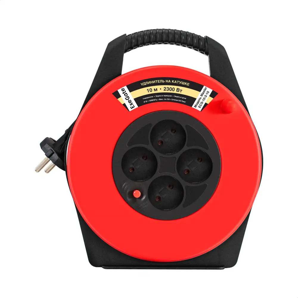 Фото 2 Удлинитель на катушке Exegate 295743 12x0.75 10 м 4 розетки 2300 Вт с заземлением IP20 цвет черный