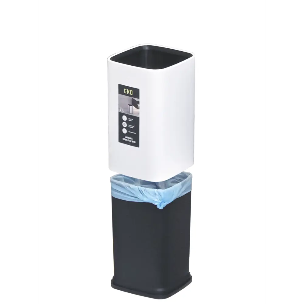 Фото 5 Мусорное ведро открытое 7 литров EKO мусорное ведро без крышки окрашенная сталь белый