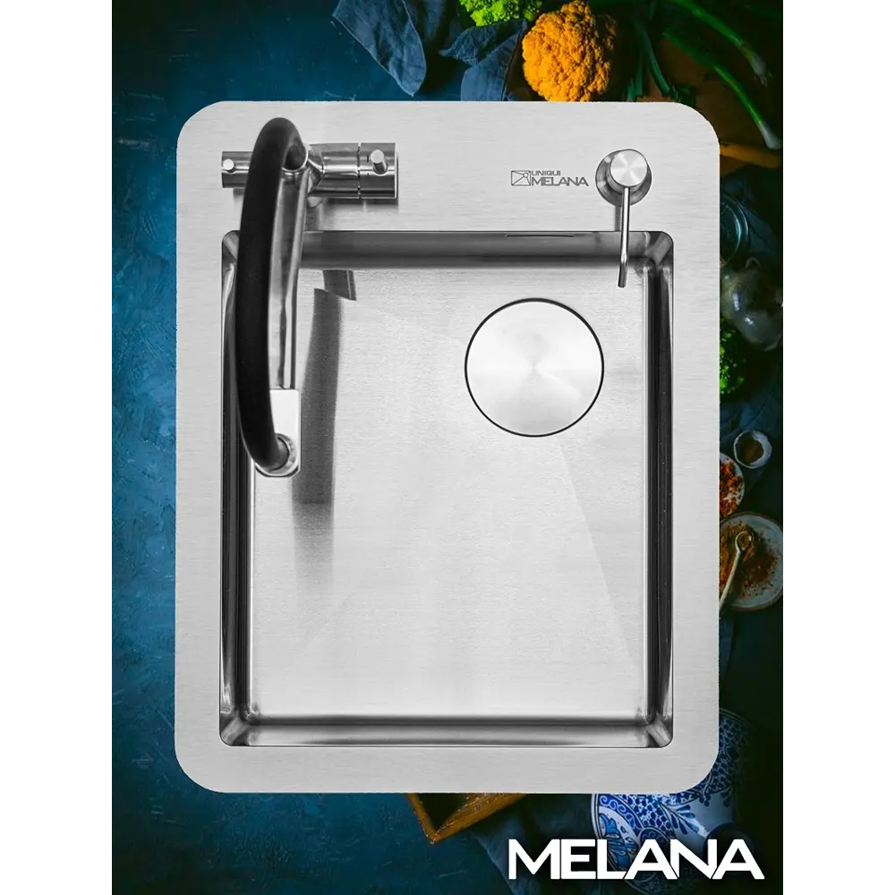 Фото Мойка для кухни Melana MLN-R4254HK 42x54 см глубина чаши 22 см нержавеющая сталь aisi 304 цвет сатин Фото Мойка для кухни Melana MLN-R4254HK 42x54 см глубина чаши 22 см нержавеющая сталь aisi 304 цвет сатин