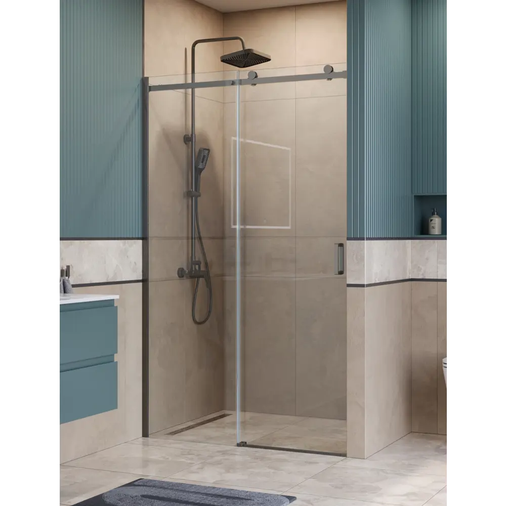 Фото Душевая дверь Belbagno SOFT_CLOSE-2-BF-1-130-C-GM 130см эффект стекла прозрачный раздвижной Фото Душевая дверь Belbagno SOFT_CLOSE-2-BF-1-130-C-GM 130см эффект стекла прозрачный раздвижной