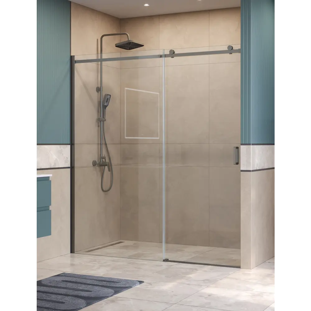 Фото Душевая дверь Belbagno SOFT_CLOSE-2-BF-1-180-C-GM 180см эффект стекла прозрачный раздвижной Фото Душевая дверь Belbagno SOFT_CLOSE-2-BF-1-180-C-GM 180см эффект стекла прозрачный раздвижной