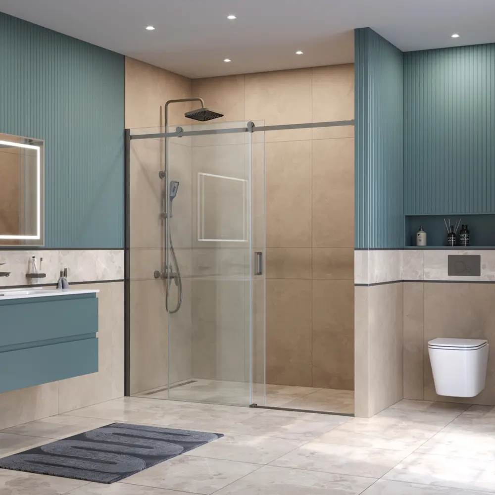 Фото 2 Душевая дверь Belbagno SOFT_CLOSE-2-BF-1-180-C-GM 180см эффект стекла прозрачный раздвижной Фото 2 Душевая дверь Belbagno SOFT_CLOSE-2-BF-1-180-C-GM 180см эффект стекла прозрачный раздвижной