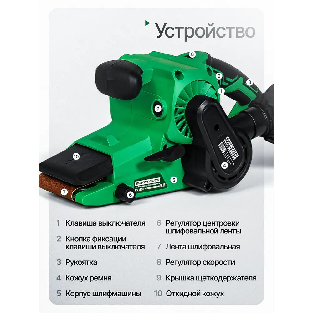 Фото 7 Ленточная шлифмашина сетевая Electrolite BS 1300 7400, 1300 Вт, 76 x 533 мм Фото 7 Ленточная шлифмашина сетевая Electrolite BS 1300 7400, 1300 Вт, 76 x 533 мм