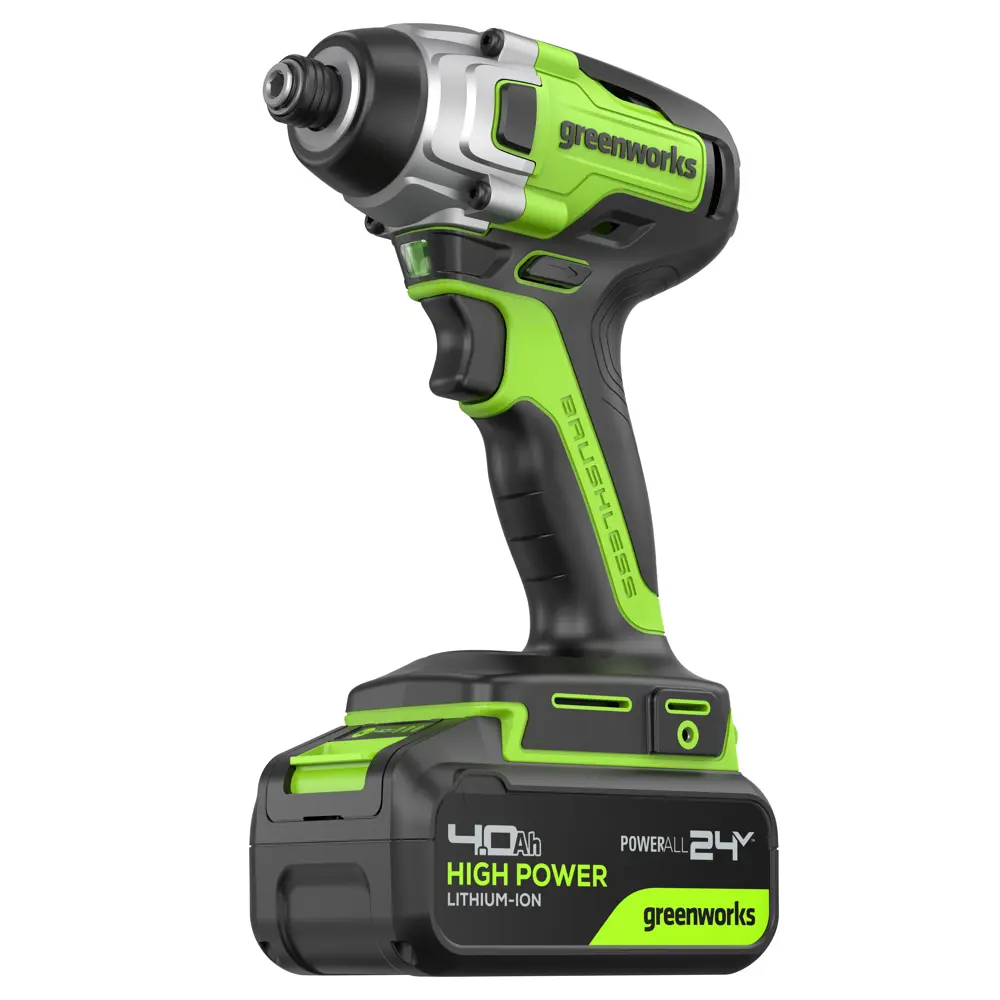 Фото 12 Винтоверт ударный аккумуляторный бесщеточный Greenworks GD24ID, 24 В Li-Ion 1x4 Ач