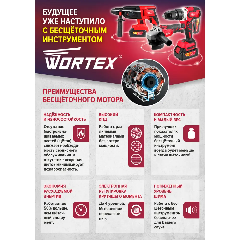 Фото 16 Перфоратор аккумуляторный бесщеточный SDS Plus Wortex CRH 1824-2 XLT Set, 18 В Li-Ion 1x4 Ач, 2.6 Дж Фото 16 Перфоратор аккумуляторный бесщеточный SDS Plus Wortex CRH 1824-2 XLT Set, 18 В Li-Ion 1x4 Ач, 2.6 Дж
