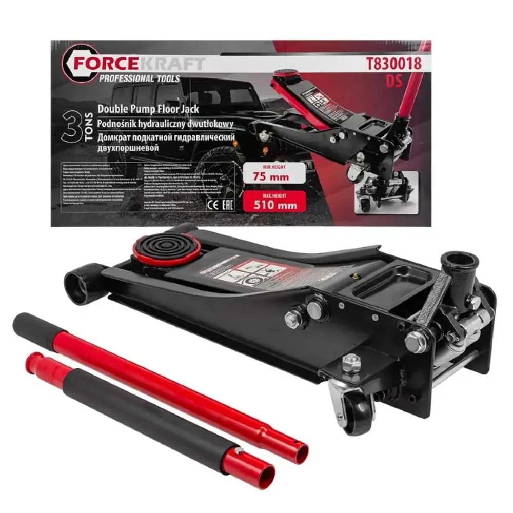 Фото Домкрат подкатной гидравлический Forcekraft FK-T830018 DS до 3 т, 75-510 мм Фото Домкрат подкатной гидравлический Forcekraft FK-T830018 DS до 3 т, 75-510 мм