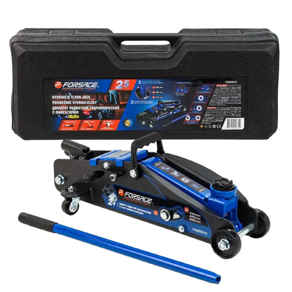 Фото Домкрат подкатной гидравлический Forsage F-TH22501C до 2.5 т, 140-387 мм Фото Домкрат подкатной гидравлический Forsage F-TH22501C до 2.5 т, 140-387 мм